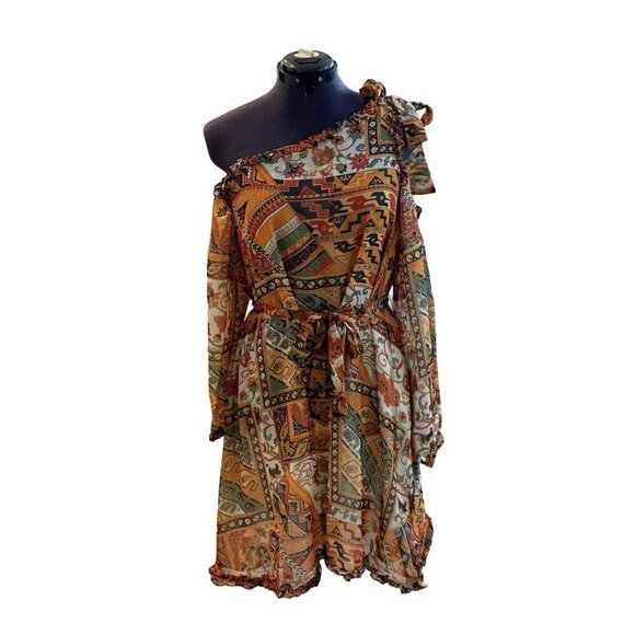 One Teaspoon Dress Orange Paisley One Shoulder Dress - Picture 4 of 15